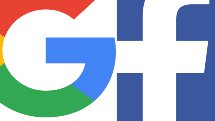 Photo montage des logos de Google et Facebook, deux des entreprises appelées Gafa